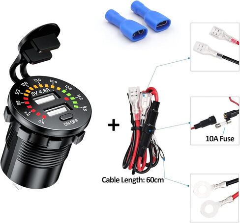 شاحن سيارة iMESTOU Quick Charge 3.0، مقاوم للماء بقدرة 36 ​​وات مزدوج USB QC3.0 مقبس شحن سريع مع الفولتميتر والتبديل ومصهر 10 أمبير مدمج للمركبات 12 فولت/24 فولت in Kuwait