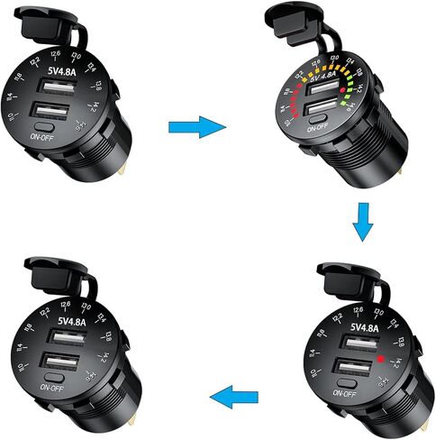شاحن سيارة iMESTOU Quick Charge 3.0، مقاوم للماء بقدرة 36 ​​وات مزدوج USB QC3.0 مقبس شحن سريع مع الفولتميتر والتبديل ومصهر 10 أمبير مدمج للمركبات 12 فولت/24 فولت in Kuwait