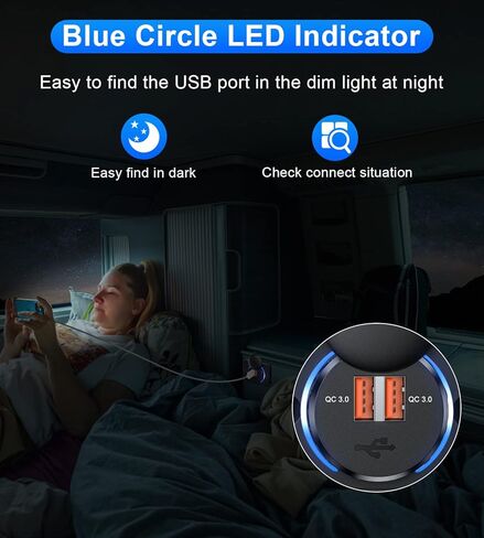 EXTRACTME Quick Charge 3.0 12V USB Outlet، RV USB Outlet Panel Dual USB Car Charger مقبس الطاقة مع غطاء، 36W Dual Port 12V-24V شاحن سيارة سريع للسيارة، الحافلة، ATV، RV، قارب، شاحنة - 2 حزم in Kuwait