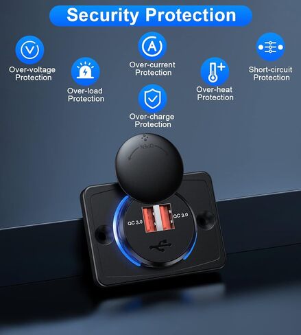 EXTRACTME Quick Charge 3.0 12V USB Outlet، RV USB Outlet Panel Dual USB Car Charger مقبس الطاقة مع غطاء، 36W Dual Port 12V-24V شاحن سيارة سريع للسيارة، الحافلة، ATV، RV، قارب، شاحنة - 2 حزم in Kuwait