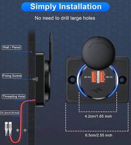 EXTRACTME Quick Charge 3.0 12V USB Outlet، RV USB Outlet Panel Dual USB Car Charger مقبس الطاقة مع غطاء، 36W Dual Port 12V-24V شاحن سيارة سريع للسيارة، الحافلة، ATV، RV، قارب، شاحنة - 2 حزم in Kuwait