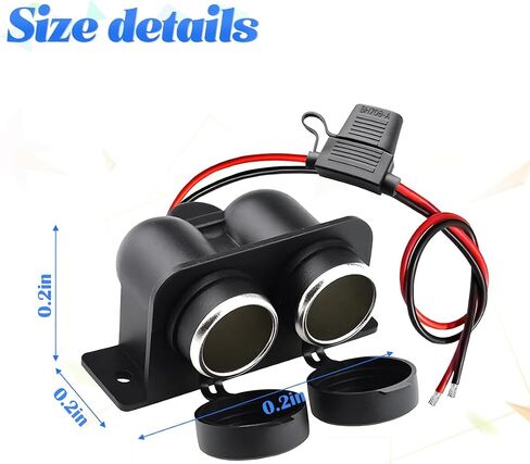 Car Cigarette Lighter Socket, 12V Cigarette Lighter Splitter Adapter with 15A Blade Fuse, 2 Socket Power Outlet Replacement with Covers and Cable Bare Wire, Fit for RV Marine Boat in Saudi Arabia