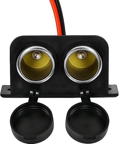 Car Cigarette Lighter Socket, 12V Cigarette Lighter Splitter Adapter with 15A Blade Fuse, 2 Socket Power Outlet Replacement with Covers and Cable Bare Wire, Fit for RV Marine Boat in Saudi Arabia
