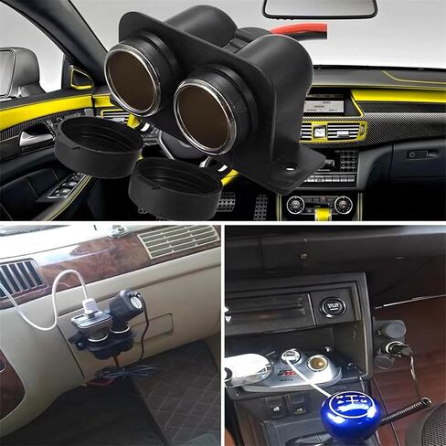 Car Cigarette Lighter Socket, 12V Cigarette Lighter Splitter Adapter with 15A Blade Fuse, 2 Socket Power Outlet Replacement with Covers and Cable Bare Wire, Fit for RV Marine Boat in Saudi Arabia