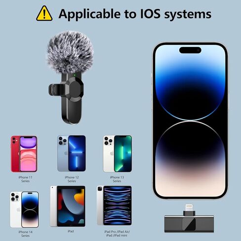 ميكروفونات Lavalier لاسلكية لأجهزة iPhone وiPad - ميكروفون تسجيل مكثف متعدد الاتجاهات لاسلكيًا لإجراء مقابلة فيديو وبودكاست ومدونة فيديو على YouTube in Kuwait