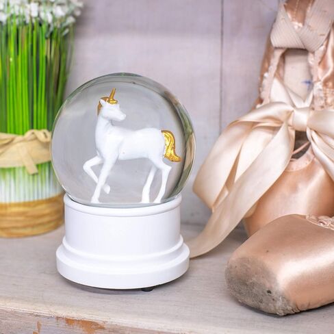 Elanze Designs Pearl White Unicorn 100MM Sturdy Wind Up Musical Glitter Water Snow Globe Tabletop Dresser Nightstand Figurine Decoration Plays Tune You are My Sunshine in Saudi Arabia