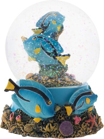 Elanze Designs Royal Blue Tang Fish 100 مم قوي يختتم موسيقيًا لامعًا مائيًا سنو غلوب منضدية طاولة تزيين منضدة تمثال ديكور يلعب لحن عالم رائع in Saudi Arabia