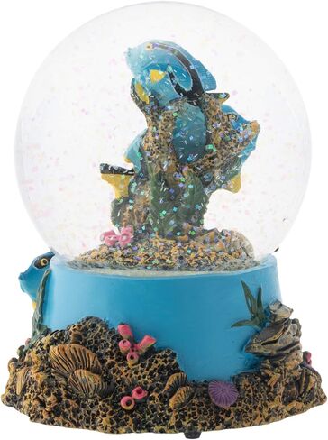 Elanze Designs Royal Blue Tang Fish 100 مم قوي يختتم موسيقيًا لامعًا مائيًا سنو غلوب منضدية طاولة تزيين منضدة تمثال ديكور يلعب لحن عالم رائع in Saudi Arabia