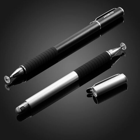 MEKO(2 Pcs)[2 in 1 Precision Series] Disc Stylus/Styli for All Touch Screen Devices Bundle with 4 Replaceable Disc Tips, 2 Replaceable Fiber Tips- (Black/Silver) in Saudi Arabia