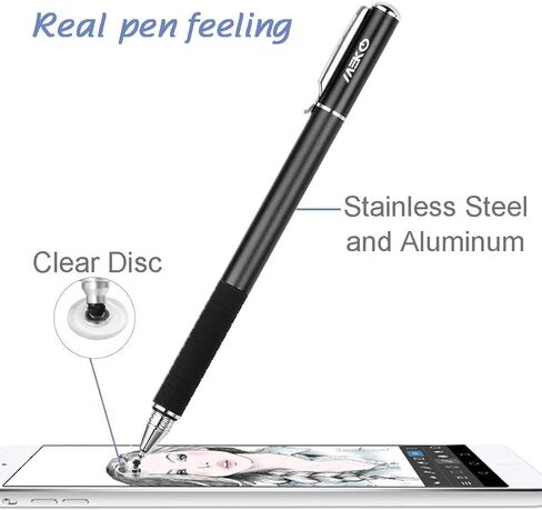 MEKO(2 Pcs)[2 in 1 Precision Series] Disc Stylus/Styli for All Touch Screen Devices Bundle with 4 Replaceable Disc Tips, 2 Replaceable Fiber Tips- (Black/Silver) in Saudi Arabia
