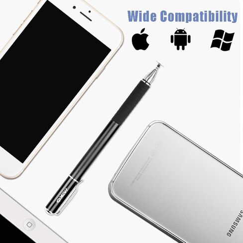 MEKO(2 Pcs)[2 in 1 Precision Series] Disc Stylus/Styli for All Touch Screen Devices Bundle with 4 Replaceable Disc Tips, 2 Replaceable Fiber Tips- (Black/Silver) in Saudi Arabia