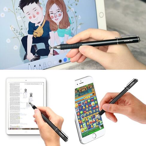 MEKO(2 Pcs)[2 in 1 Precision Series] Disc Stylus/Styli for All Touch Screen Devices Bundle with 4 Replaceable Disc Tips, 2 Replaceable Fiber Tips- (Black/Silver) in Saudi Arabia
