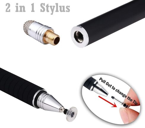 MEKO(2 Pcs)[2 in 1 Precision Series] Disc Stylus/Styli for All Touch Screen Devices Bundle with 4 Replaceable Disc Tips, 2 Replaceable Fiber Tips- (Black/Silver) in Saudi Arabia