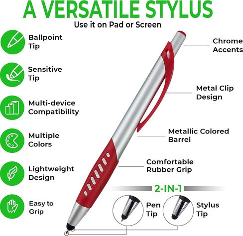 Stylus Pen, 2 in 1 Capacitive Stylus & Ballpoint Click Pen with Comfort Grip for Universal Touchscreen Devices,Tablets, iPad, iPhone 6,6 Plus, iPod, Android, Samsung Galaxy(Metallic 10 Pack) in Kuwait
