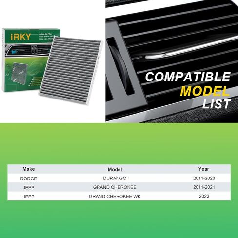 فلتر هواء المقصورة 6040C(CF11183) مع الكربون المنشط متوافق مع دودج دورانجو 2011-2023/جيب جراند شيروكي 2011-2021 CP183 in Kuwait