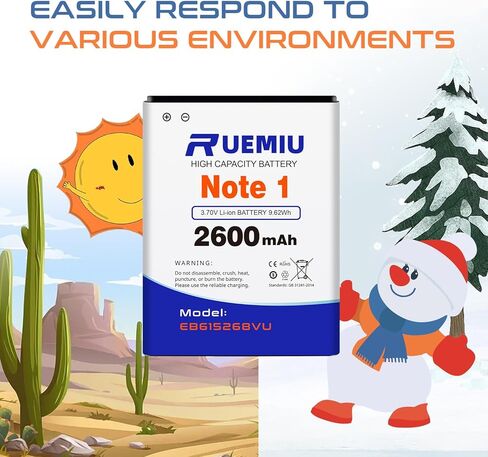 بطارية بديلة لهاتف Samsung Galaxy Note 1 GT-N7000 i9220 N7005 i9228 i889 i717 T879، بطارية 2600 مللي أمبير 2024 جديدة عالية السعة، EB615268VU in Kuwait
