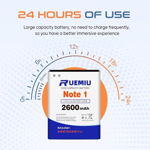 بطارية بديلة لهاتف Samsung Galaxy Note 1 GT-N7000 i9220 N7005 i9228 i889 i717 T879، بطارية 2600 مللي أمبير 2024 جديدة عالية السعة، EB615268VU in Kuwait