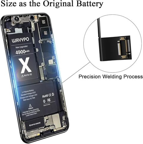 WAVYPO Battery for iPhone X, 4900mAh Upgraded High Capacity New Version 0 Cycle Battery Replacement for iPhone X Battery A1865, A1901, A1902 and Instruction (No Tools) in Kuwait