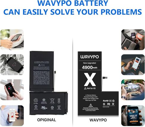 WAVYPO Battery for iPhone X, 4900mAh Upgraded High Capacity New Version 0 Cycle Battery Replacement for iPhone X Battery A1865, A1901, A1902 and Instruction (No Tools) in Kuwait