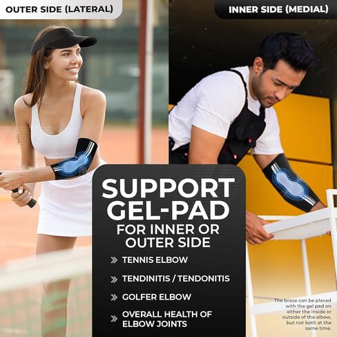 دكتور. دعم دعامة الكوع BRACE® ELITE، كم ضغط للكوع قابل للتنفس مع وسادة جل للاعبي الجولف ومرفق التنس وعلاج التهاب الأوتار وتخفيف الألم - مع غطاء ذراع قابل للإزالة للارتداء اليومي / رفع الأثقال / الرياضة (أسود، كبير) in Kuwait