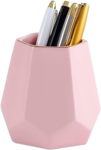 Ceramic Pen Holder for Desk Cute Geometric Shaped Pencil Holder Cup Pot Desk Organizer for Office Decor Makeup Brush Holder (White) in Saudi Arabia