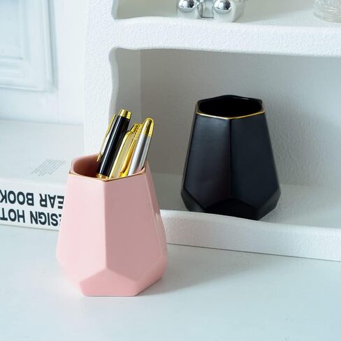Ceramic Pen Holder for Desk Cute Geometric Shaped Pencil Holder Cup Pot Desk Organizer for Office Decor Makeup Brush Holder (White) in Saudi Arabia
