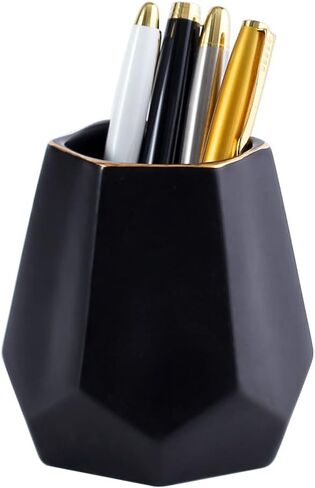 Ceramic Pen Holder for Desk Cute Geometric Shaped Pencil Holder Cup Pot Desk Organizer for Office Decor Makeup Brush Holder (White) in Saudi Arabia