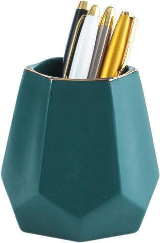 Ceramic Pen Holder for Desk Cute Geometric Shaped Pencil Holder Cup Pot Desk Organizer for Office Decor Makeup Brush Holder (White) in Saudi Arabia