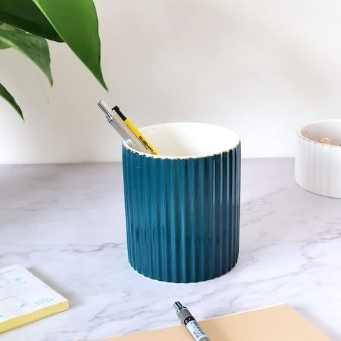 Pen Holder for Desk, Ceramic Pencil Cup Office Desk Organizer, Makeup Brush Holder, Black in Kuwait