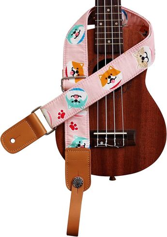 MUSIC FIRST التصميم الأصلي "Pink Shiba Inu Dog" ناعم من الموسلين والجلد الطبيعي حزام القيثارة حزام الكتف مع خزانة حزام من الجلد الطبيعي in Kuwait