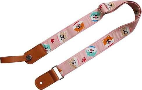 MUSIC FIRST التصميم الأصلي "Pink Shiba Inu Dog" ناعم من الموسلين والجلد الطبيعي حزام القيثارة حزام الكتف مع خزانة حزام من الجلد الطبيعي in Kuwait