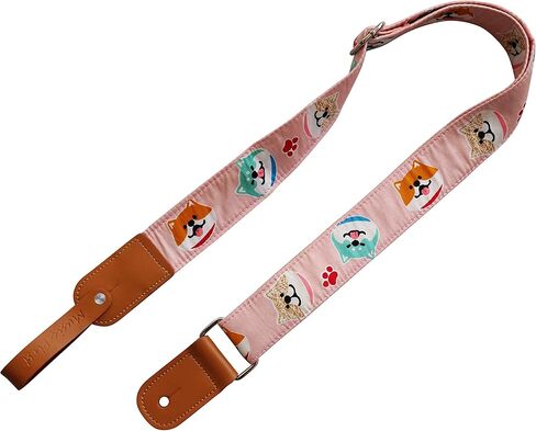 MUSIC FIRST التصميم الأصلي "Pink Shiba Inu Dog" ناعم من الموسلين والجلد الطبيعي حزام القيثارة حزام الكتف مع خزانة حزام من الجلد الطبيعي in Kuwait