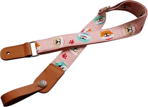 MUSIC FIRST التصميم الأصلي "Pink Shiba Inu Dog" ناعم من الموسلين والجلد الطبيعي حزام القيثارة حزام الكتف مع خزانة حزام من الجلد الطبيعي in Kuwait