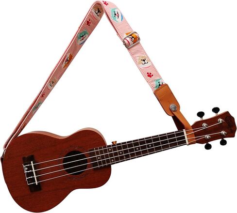 MUSIC FIRST التصميم الأصلي "Pink Shiba Inu Dog" ناعم من الموسلين والجلد الطبيعي حزام القيثارة حزام الكتف مع خزانة حزام من الجلد الطبيعي in Kuwait