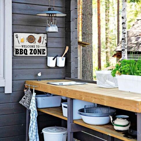 BBQ Tin Sign Vintage BBQ Metal Signs Grilling Signs and Decor Outdoor Barbecue Tin Sign Welcome to BBQ Zone Sign Grilling Zone Metal Sign BBQ Grill Tin Sign Grilling Wall Decor BBQ Gifts 8x12 Inch in Saudi Arabia