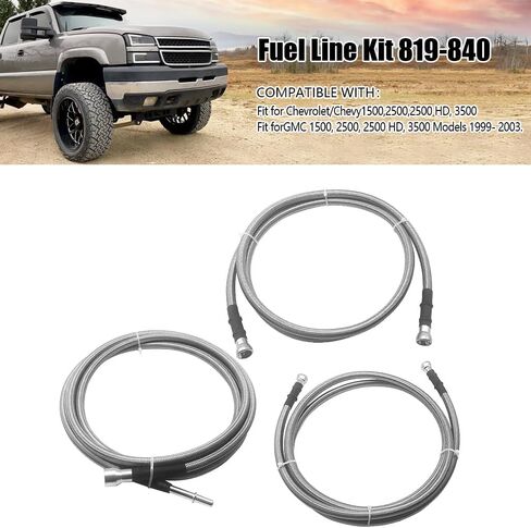 خط الوقود المضفر متوافق مع GMC Sierra Chevy Silverado 1500 2500 2500HD 3500 خرطوم الوقود المرن المصنوع من الفولاذ المقاوم للصدأ استبدال 819-840 15043857 15765803 in Kuwait