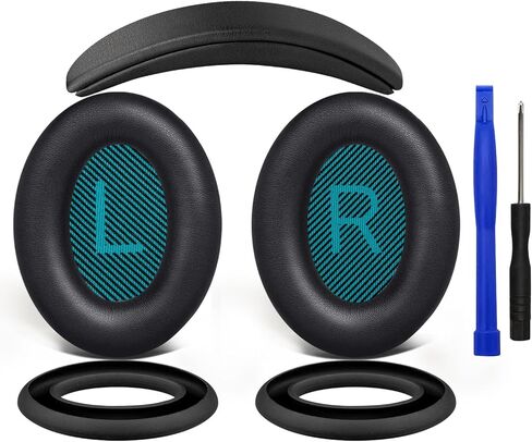 وسائد أذن SOULWIT + عصابة رأس + غطاء وسائد أذن من السيليكون، مجموعة بديلة لسماعات Bose QuietComfort 25(QC25)/SoundLink حول الأذن II(SoundLink AE2)/SoundTrue حول الأذن II(SoundTrue AE 2) - أسود in Kuwait