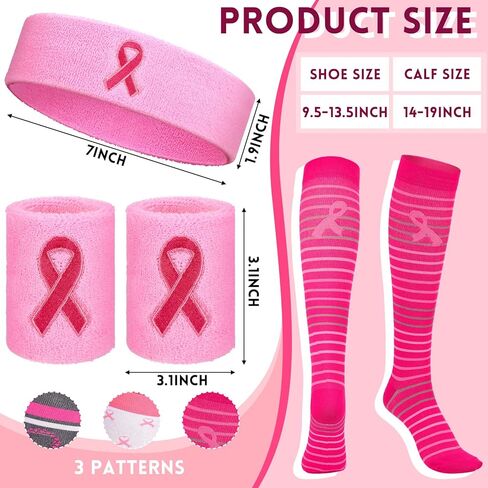 9 مجموعة من الجوارب الوردية للتوعية بسرطان الثدي، مجموعة من 6 أزواج من الجوارب الرياضية الوردية وعصابات المعصم و3 قطع عصابة رأس للشباب والنساء والرجال والأولاد والبنات والأطفال البيسبول والكرة اللينة in Kuwait