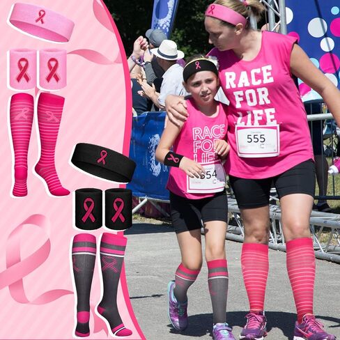 9 مجموعة من الجوارب الوردية للتوعية بسرطان الثدي، مجموعة من 6 أزواج من الجوارب الرياضية الوردية وعصابات المعصم و3 قطع عصابة رأس للشباب والنساء والرجال والأولاد والبنات والأطفال البيسبول والكرة اللينة in Kuwait