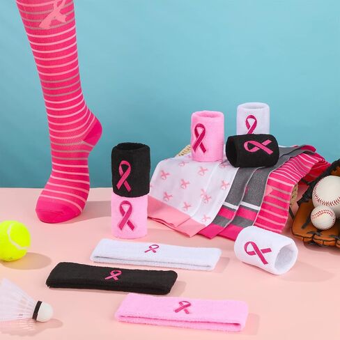 9 مجموعة من الجوارب الوردية للتوعية بسرطان الثدي، مجموعة من 6 أزواج من الجوارب الرياضية الوردية وعصابات المعصم و3 قطع عصابة رأس للشباب والنساء والرجال والأولاد والبنات والأطفال البيسبول والكرة اللينة in Kuwait