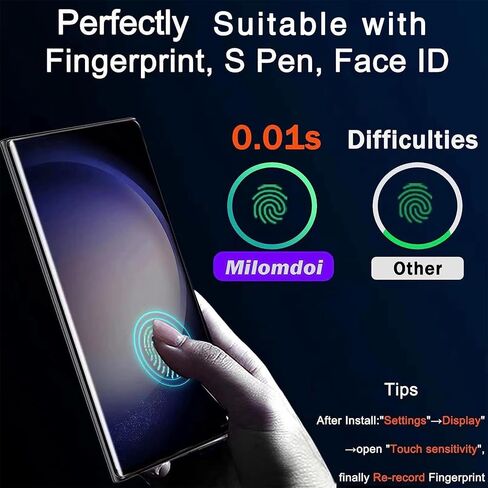 Milomdoi [3 + 3 Pack] واقي شاشة UV لهاتف Samsung Galaxy S23 Ultra ملحقات من الزجاج المقسى 3 عبوات واقي شاشة samsung galaxy S23 Ultra 5G 3 عبوات واقيات عدسات الكاميرا تناسب بصمة الإصبع in Saudi Arabia