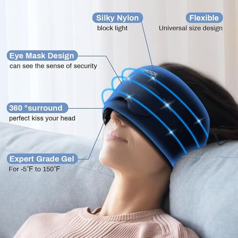 Migraine Relief Cap, Foldable Eye Visible Headache Relief Cap, Migraine Relief Hot and Cold Hangover Cap Ice Gel Cap 360° Fit, Migraine Ice Mask, Migraine Hat Headache Best Home Health Gift in Saudi Arabia