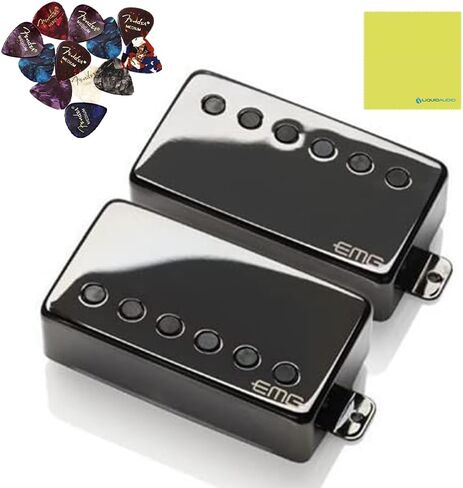 مجموعة التقاط الجيتار المميزة من EMG JH James Hetfield، حزمة من الكروم الأسود مع 12 قطعة من اختيارات الجيتار، وقماش تلميع الصوت السائل in Kuwait