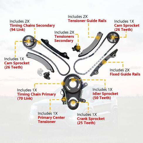 Timing Chain Kit w/o Gears | Fit for Dodge Dakota Durango Nitro Ram 1500, Jeep Commander Grand Cherokee Liberty, Mitsubishi Raider 3.7L 226CID V6 SOHC Vin K | OE#: 9-0393SA TKMI037NG, TK10210 in Saudi Arabia