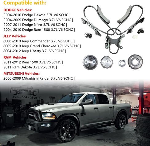 Timing Chain Kit w/o Gears | Fit for Dodge Dakota Durango Nitro Ram 1500, Jeep Commander Grand Cherokee Liberty, Mitsubishi Raider 3.7L 226CID V6 SOHC Vin K | OE#: 9-0393SA TKMI037NG, TK10210 in Saudi Arabia