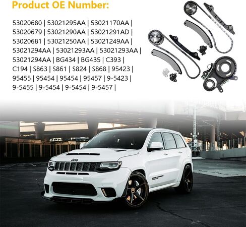 Timing Chain Kit w/o Gears | Fit for Dodge Dakota Durango Nitro Ram 1500, Jeep Commander Grand Cherokee Liberty, Mitsubishi Raider 3.7L 226CID V6 SOHC Vin K | OE#: 9-0393SA TKMI037NG, TK10210 in Saudi Arabia