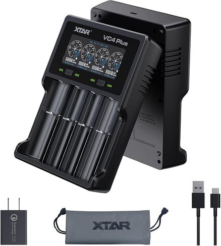 XTAR VC4 PLUS Battery Charger - USB C Charger - Customizable Charging Current - Battery Capacity Test & Recovery - Multiple Protection - Compatible with Li-ion, Ni-MH - Rechargeable Battery Charger in Saudi Arabia