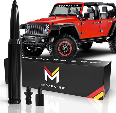 Mega Racer Black Short Antenna for Jeep Wranger Gladiator 2007-2024 JT JKU JLU JK JL Jeep Wrangler Accessories, Sahara Rubicon Willys Mojave Car Antenna Replacement, Wrangler Gladiator Accessories in Saudi Arabia