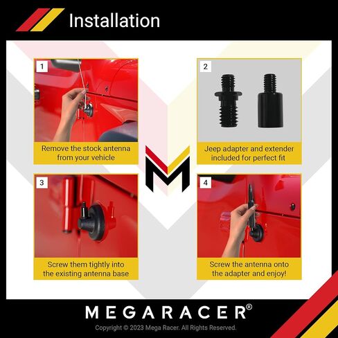 Mega Racer Black Short Antenna for Jeep Wranger Gladiator 2007-2024 JT JKU JLU JK JL Jeep Wrangler Accessories, Sahara Rubicon Willys Mojave Car Antenna Replacement, Wrangler Gladiator Accessories in Saudi Arabia