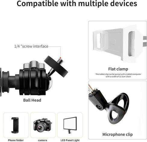 GSY Live Streaming Stand Kit حامل الهاتف الخليوي LED Ring Light ملحقات التصوير الفوتوغرافي القابلة للطي من الفولاذ المقاوم للصدأ للألعاب المباشرة، الكاميرا الرقمية، كاميرا الفيديو، الميكروفون، Gopro، iPhone، أجهزة Android in Kuwait